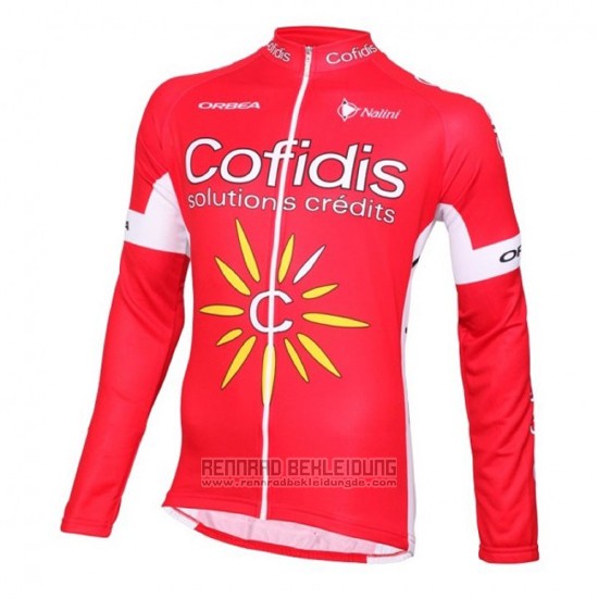 2016 Fahrradbekleidung Cofidis Wei und Rot Trikot Langarm und Tragerhose